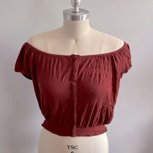 Aeropostale Crop Top Button Down- Rust- Size Medium- Peasant Boho Festival